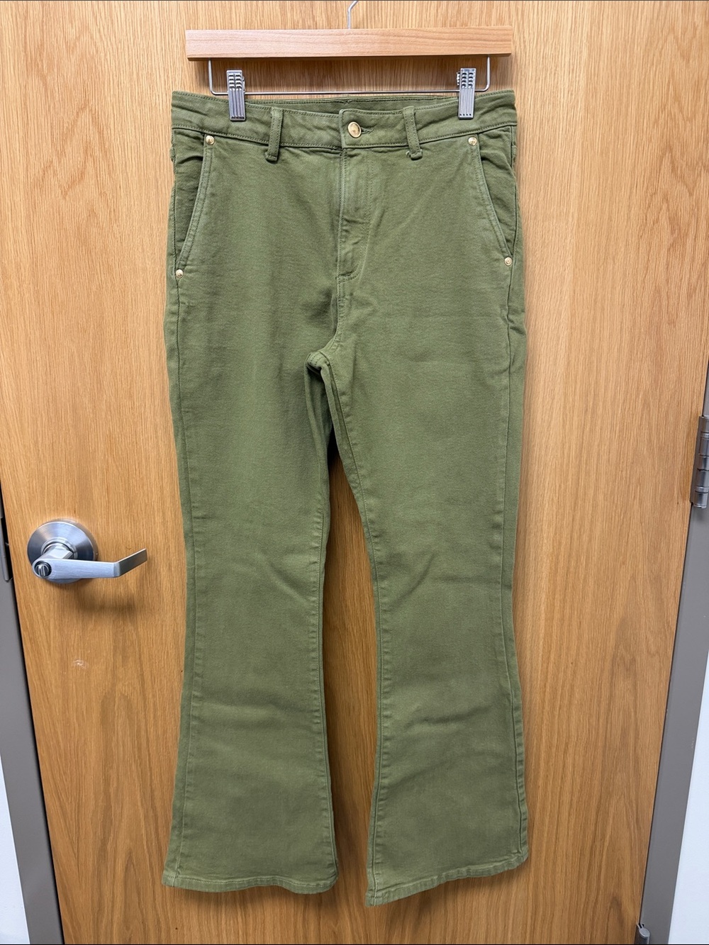 Michael Kors Olive Green Flare Bohemian Military Chic Bootcut Jeans Size 8